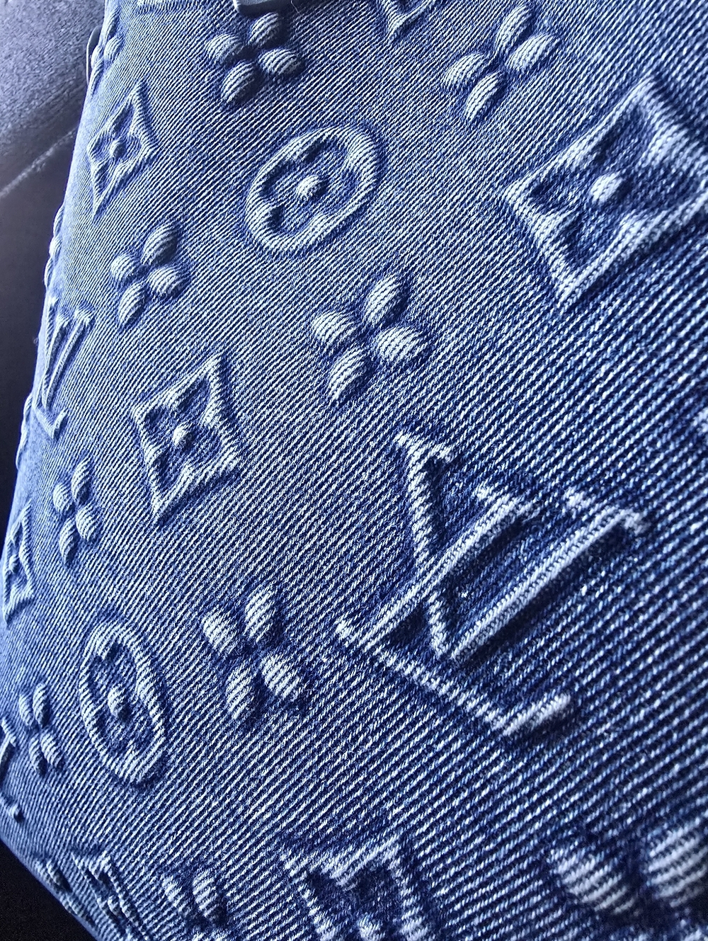 Cotton Denim Deluxe Embross Monogram Travel Everywear Tote Bag - Picture 4 of 16